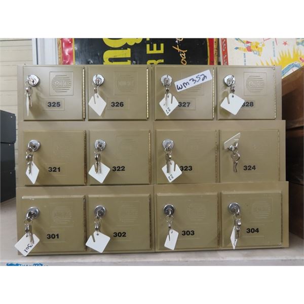 12 Metal Mail Boxes w Keys = 4 Boxes x 3 Stacks