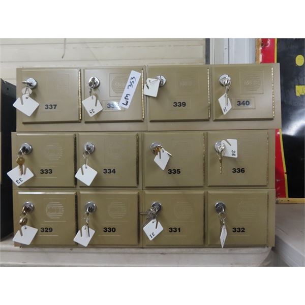 12 Metal Mail Boxes w Keys = 4 Boxes x 3 Stacks