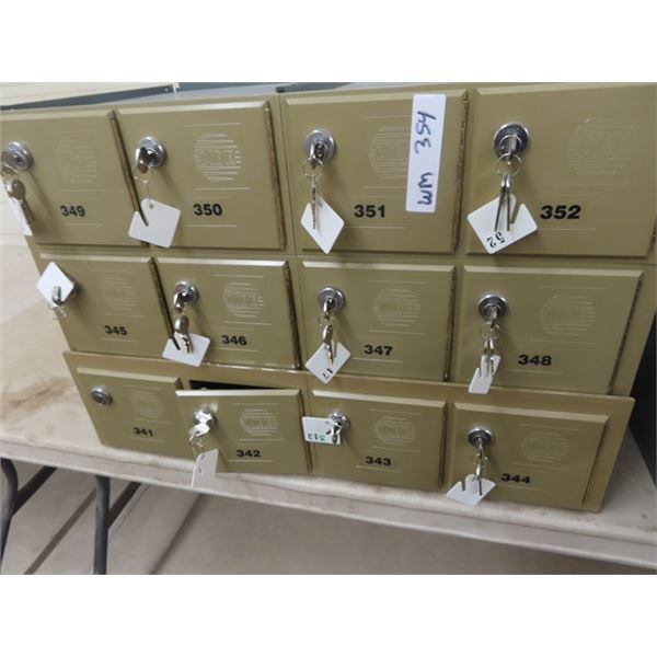 12 Metal Mail Boxes w Keys = 4 Boxes x 3 Stacks