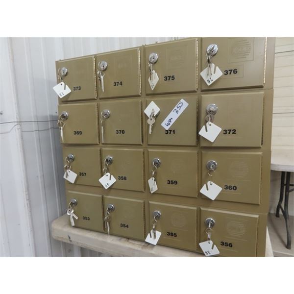 16 Metal Mail Boxes w Keys = 4 Boxes x 4 Stacks