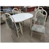 Image 1 : Kitchen Table w Leaf & 4 Chairs- Some Wear On Chair Seat- Have Matching Upholstery to repair- Table 