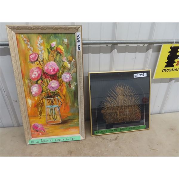 2 Items 1) Oil On Board By Estelle Fuller 14" x 26 1) Religious Brass Rubbing 16" "x 16"
