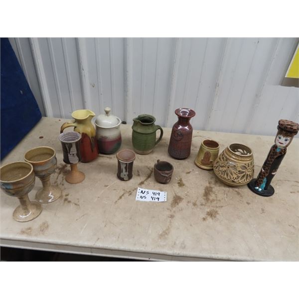 Approx 12 Items- Pottery Vase, Pitcher, Cups, Urn Plus More!