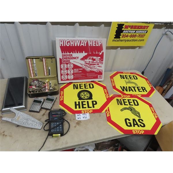 Highway Emergency Signs, Key Box & Keys, Boat Jack & Auto Analyzer Plus More!