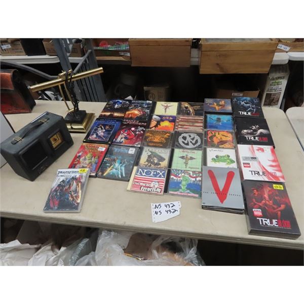 Approc 26 DVD Movies, CD's & Desk Lamp Plus!