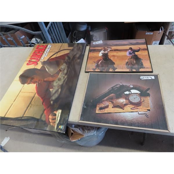 Scarface Picture 22" x 34" , & 2 Cowboy & Gun Pictures - Both are 16" x 20"