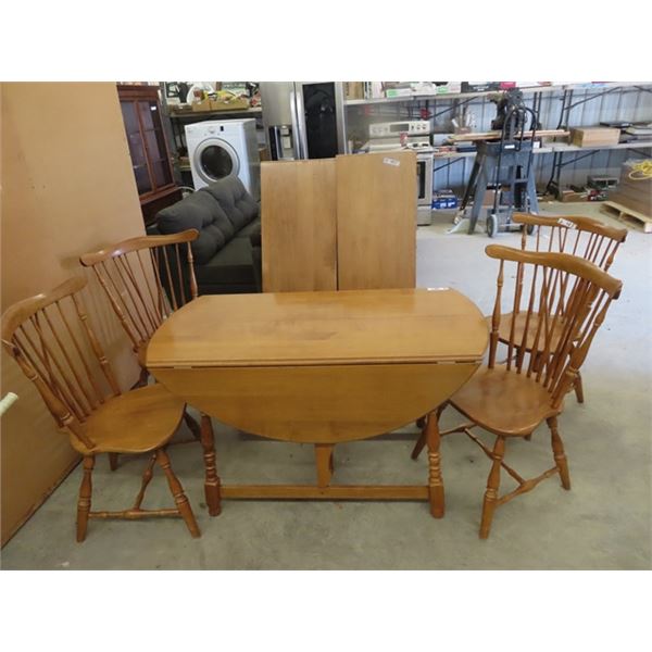 Maple Dropleaf Table w 2 Leaves & 4 Chairs 50" x 50" RD, Plus 2 Leaves 18" x 2" = Total 50" x 80"