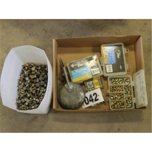 BOX OF VARIOUS GREASE FITTINGS, NUTS & BOLTS