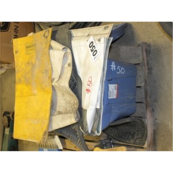 TOTE OF MISC RAGS, FLOOR MATS, WINTER FRONTS