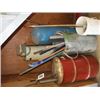 Image 1 : VARIOUS HANDLES & WOOD, SHOVEL, BARREL & PUMP, PRESSURE TANK, HOT WATER TANK