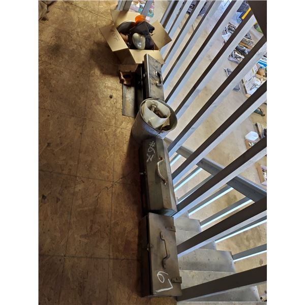 APPROX. 3 METAL TOOL BOXES, BEACON LIGHTS, PAIL OF BOLTS