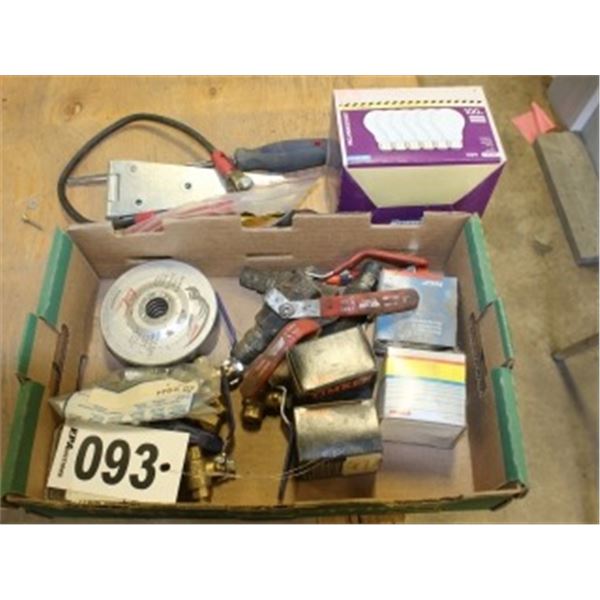 BOX OF BEARINGS, SCREWDRIVERS, GRINDER DISCS