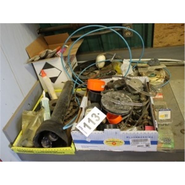 VARIOUS BOXES OF PARTS, BOLTS, CAULKING GUNS