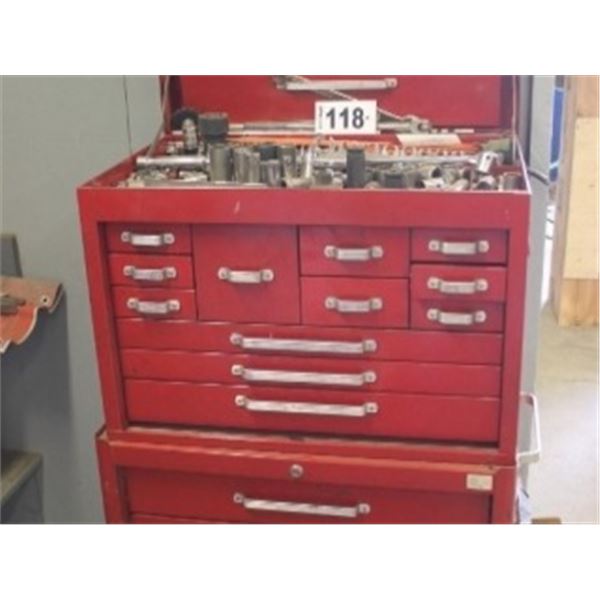 2 PIECE TOOLBOX C/W CONTENTS - WRENCHES, SCREWDRIVERS, SOCKETS