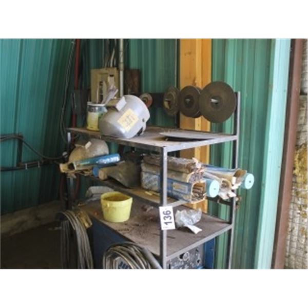 METAL SHELF C/W WELDING RODS, SHIELDS & GRINDER DISCS