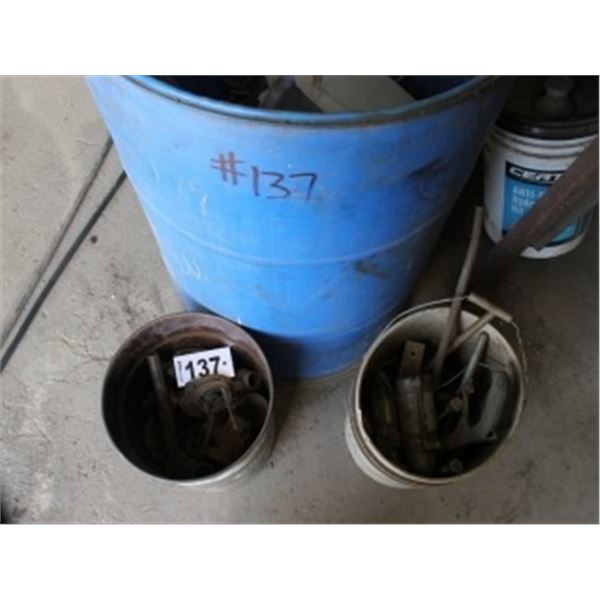 2 PAILS OF SCRAP STEEL, 1 DRUM OF SCRAP STEEL