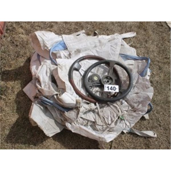 2 STEERING WHEELS, QUANTITY OF GRAIN TOTES