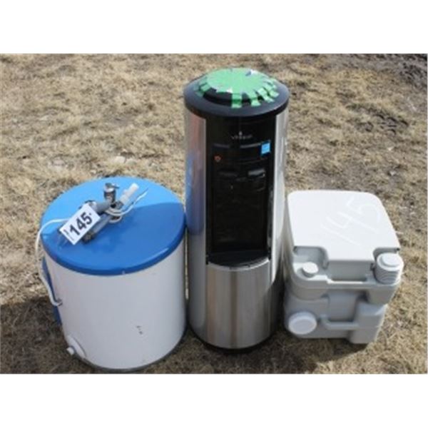 12 GALLON HOT WATER TANK, PORTABLE TOILET, WATER COOLER