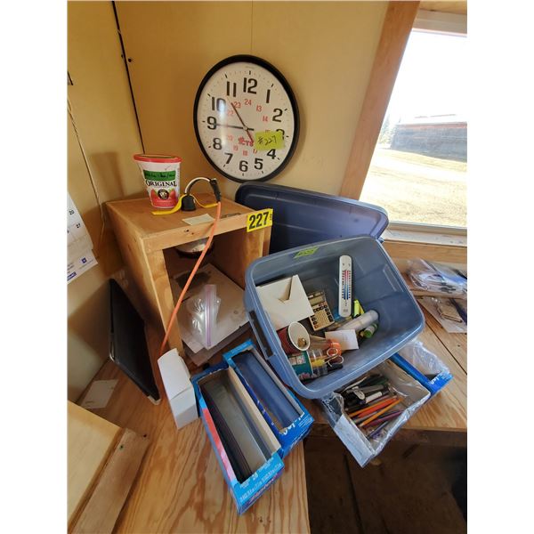 CLOCK, HEAT LAMP, OFFICE MISC