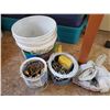 Image 1 : APPROX 20 SMALL & LARGE PAILS & TUBS UNDER WOOD TABLE