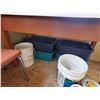 Image 2 : APPROX 20 SMALL & LARGE PAILS & TUBS UNDER WOOD TABLE