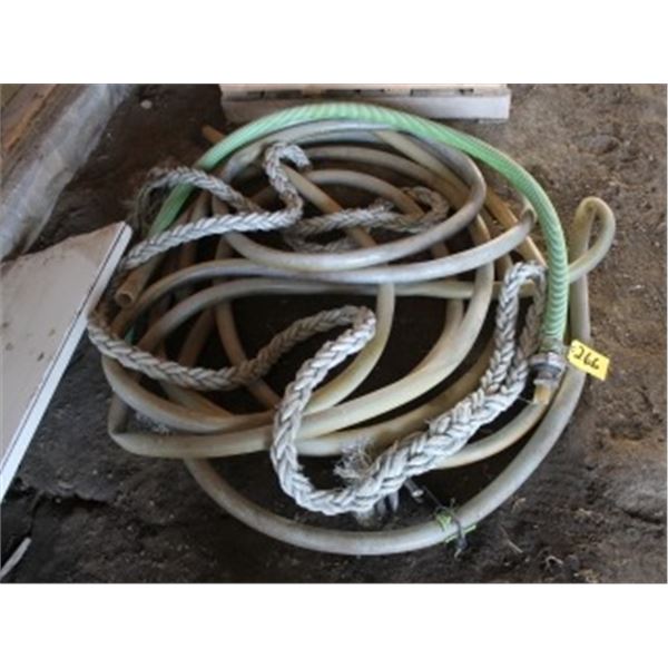 QUANTITY OF HOSES, LARGE TOW ROPE