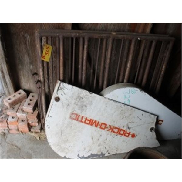 2 STEEL GATES, QUANTITY OF BRICKS, 2 SHIELDS FOR ROCK PICKER