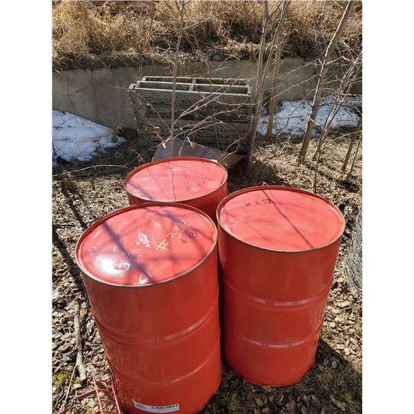 3 RED BARRELS (45 GALLONS)