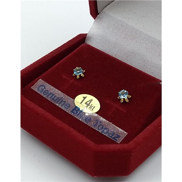14 kt yellow gold blue topaz stud earrings with certificate