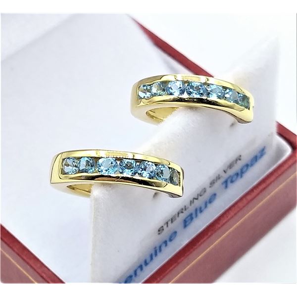 SS yellow gold plated blue topaz hoop earrings with certificate