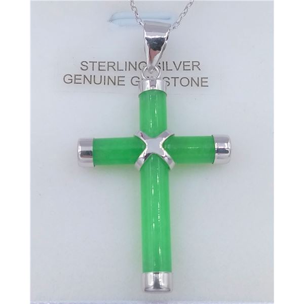 SS genuine Jade Cross Pendant with chain with certificate