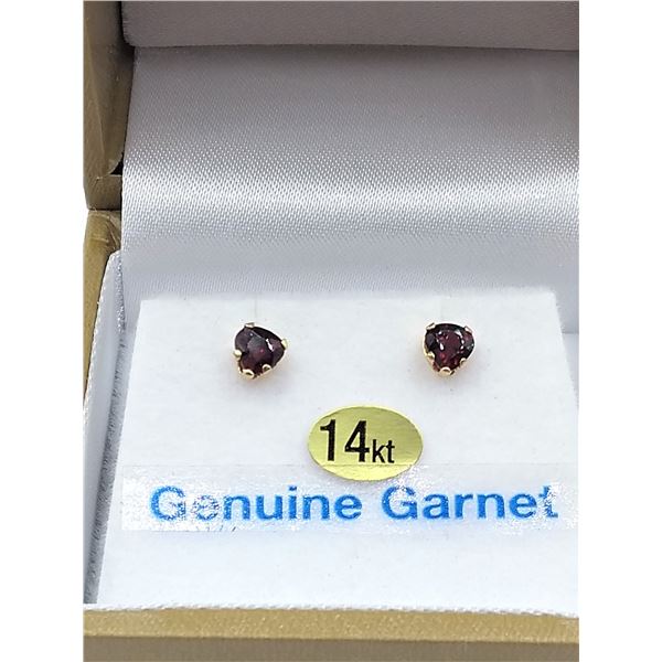 14k yellow gold Garnet heart earrings with certificate