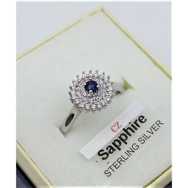 SS sapphire Cz cocktail ring with certificate