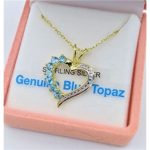 SS yellow gold plated blue topaz pendant SS chain with certificate