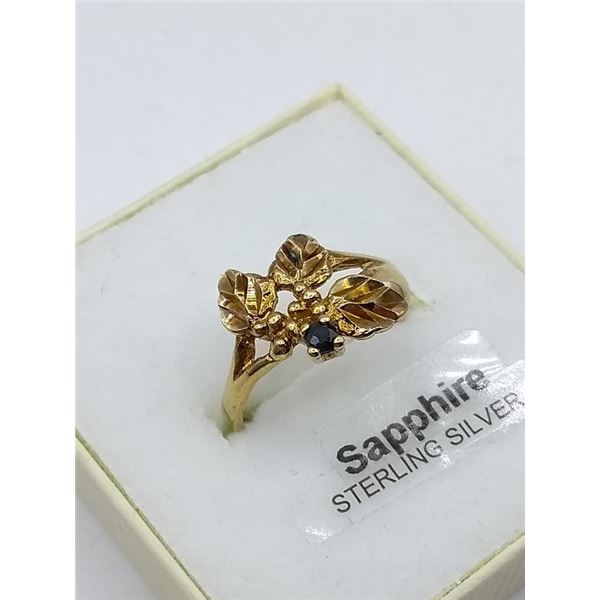 SS yellow gold plated sapphire ring with certificate