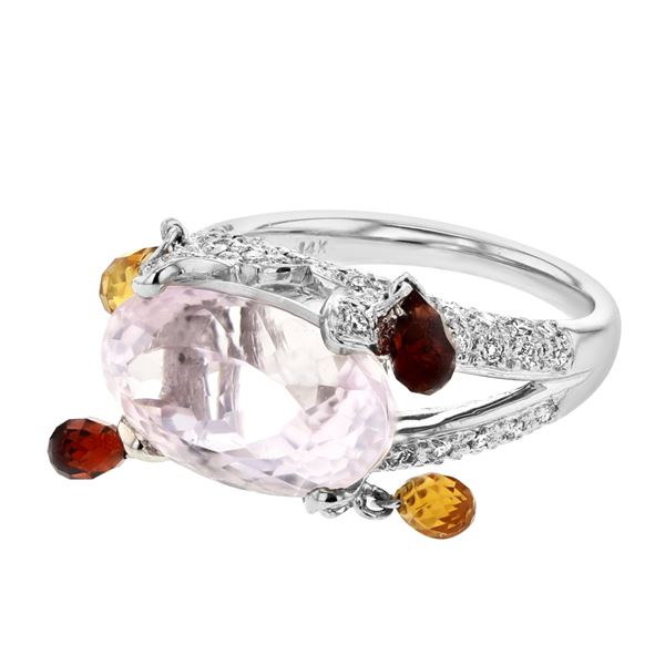 Natural 11.47 CTW Kunzite & Garnet Ring 14K White Gold - REF-125M3F