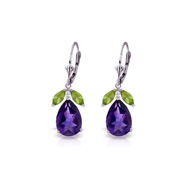 Genuine 13 ctw Amethyst & Peridot Earrings 14KT White Gold - REF-61F2Z