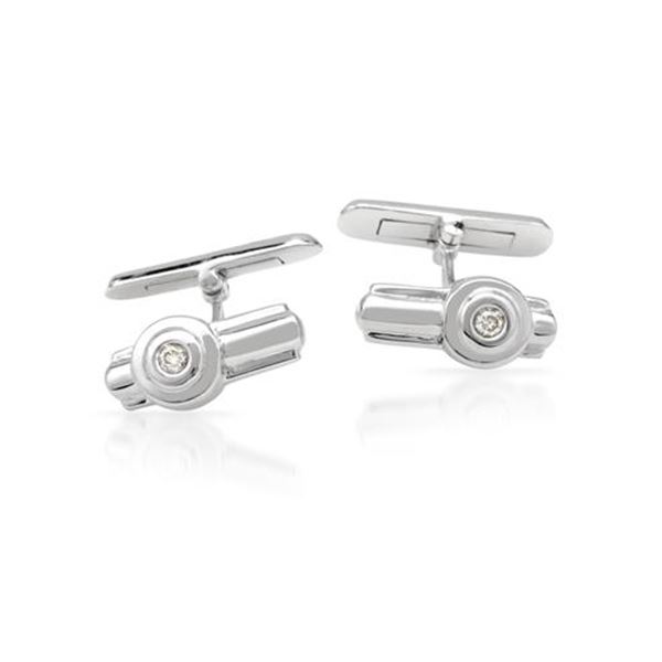 Natural 0.10 CTW Diamond Cuff Links 18K White Gold - REF-113X4T
