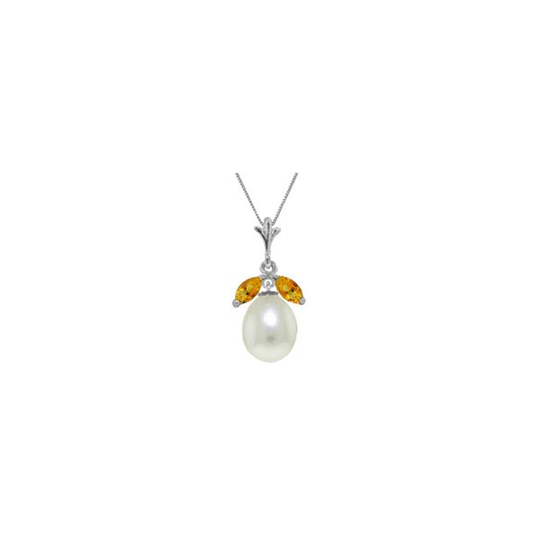 Genuine 4.5 ctw Pearl & Citrine Necklace 14KT White Gold - REF-24K3V