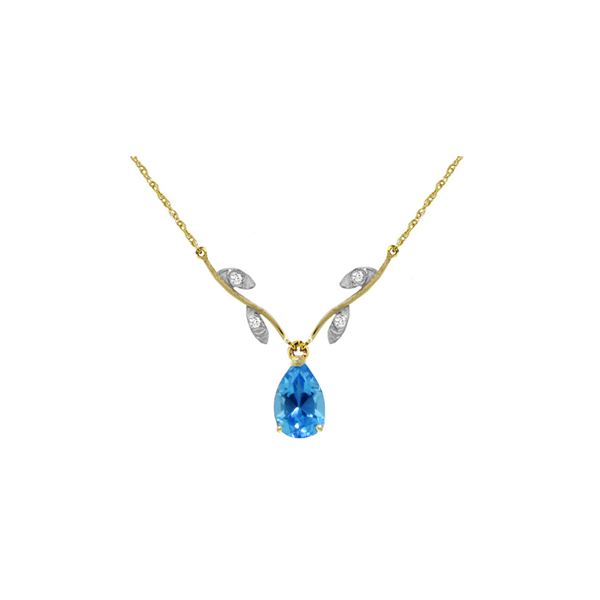 Genuine 1.52 ctw Blue Topaz & Diamond Necklace 14KT Yellow Gold - REF-30N7R