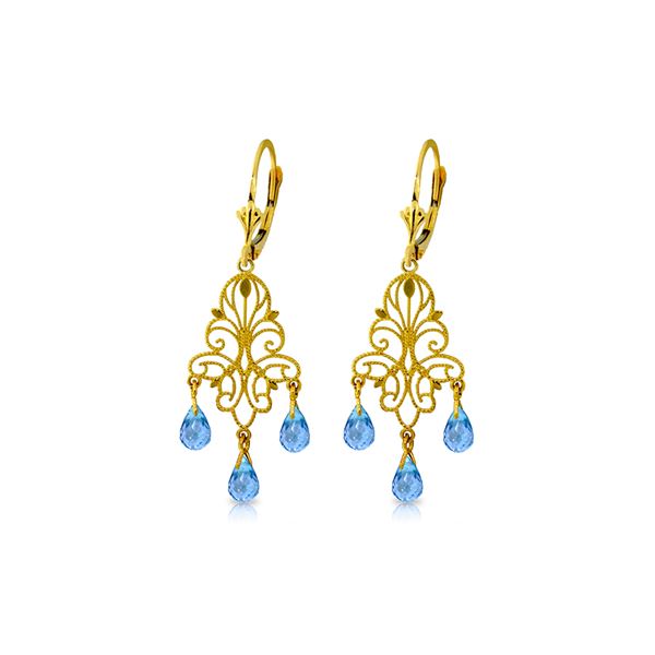 Genuine 3.75 ctw Blue Topaz Earrings 14KT Yellow Gold - REF-46P7H