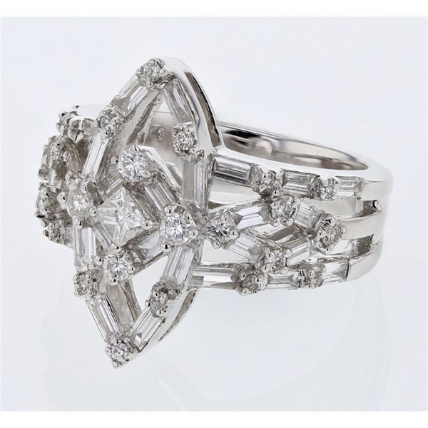 Natural 1.61 CTW Baguette & Diamond Ring 18K White Gold - REF-282M6F
