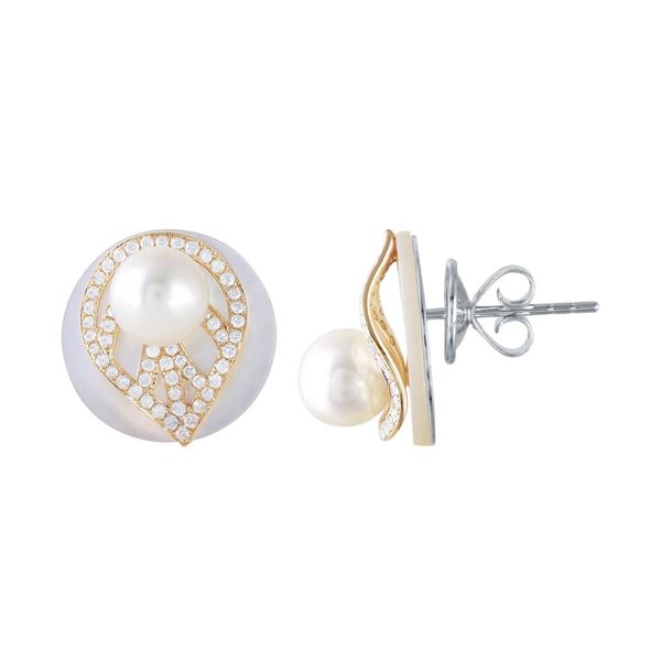 Natural 0.56 CTW Pearl & Diamond Earrings W=15MM 14K Gold - REF-111R6K