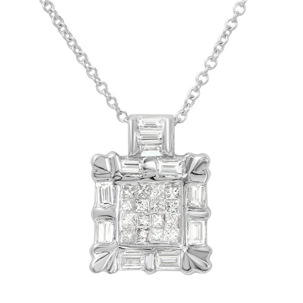 Natural 1 CTW Baguette & Princess Diamond Necklace 14K White Gold - REF-113R4K