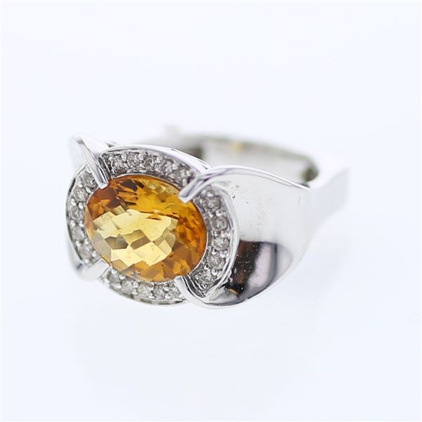 Natural 3.32 CTW Citrine & Diamond Ring 14K White Gold - REF-86R4K