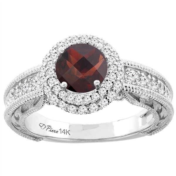 1.46 CTW Garnet & Diamond Ring 14K White Gold - REF-86Y6V