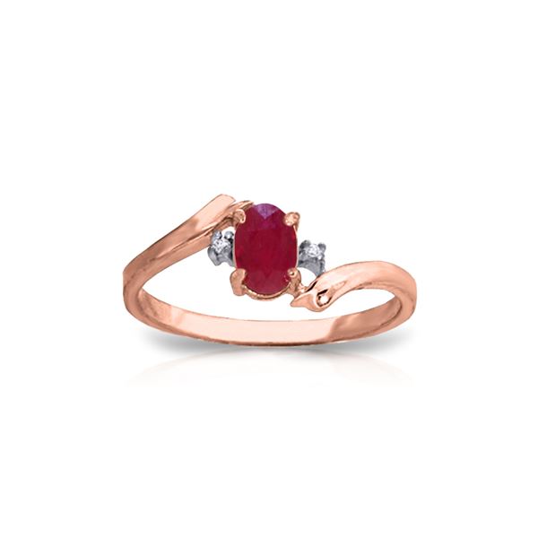 Genuine 0.46 ctw Ruby & Diamond Ring 14KT Rose Gold - REF-29V3W