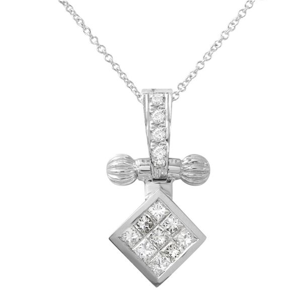 Natural 0.79 CTW Diamond & Princess Diamond Pendant 18K White Gold - REF-102M6F