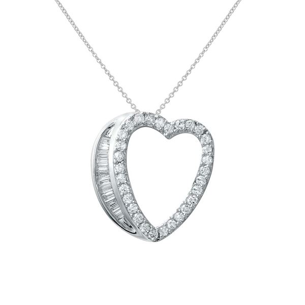 Natural 0.85 CTW Diamond & Baguette Necklace 18K White Gold - REF-124X2T