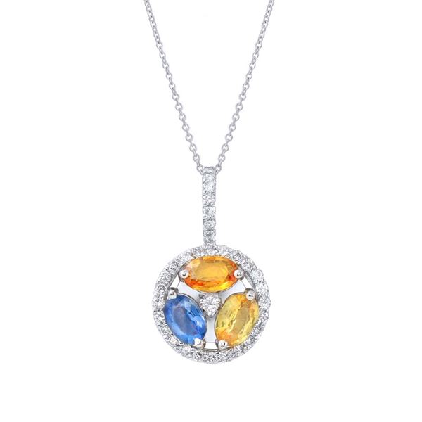 Natural 1.88 CTW Multi-Sapphire & Diamond Necklace 14K Gold - REF-54R2K